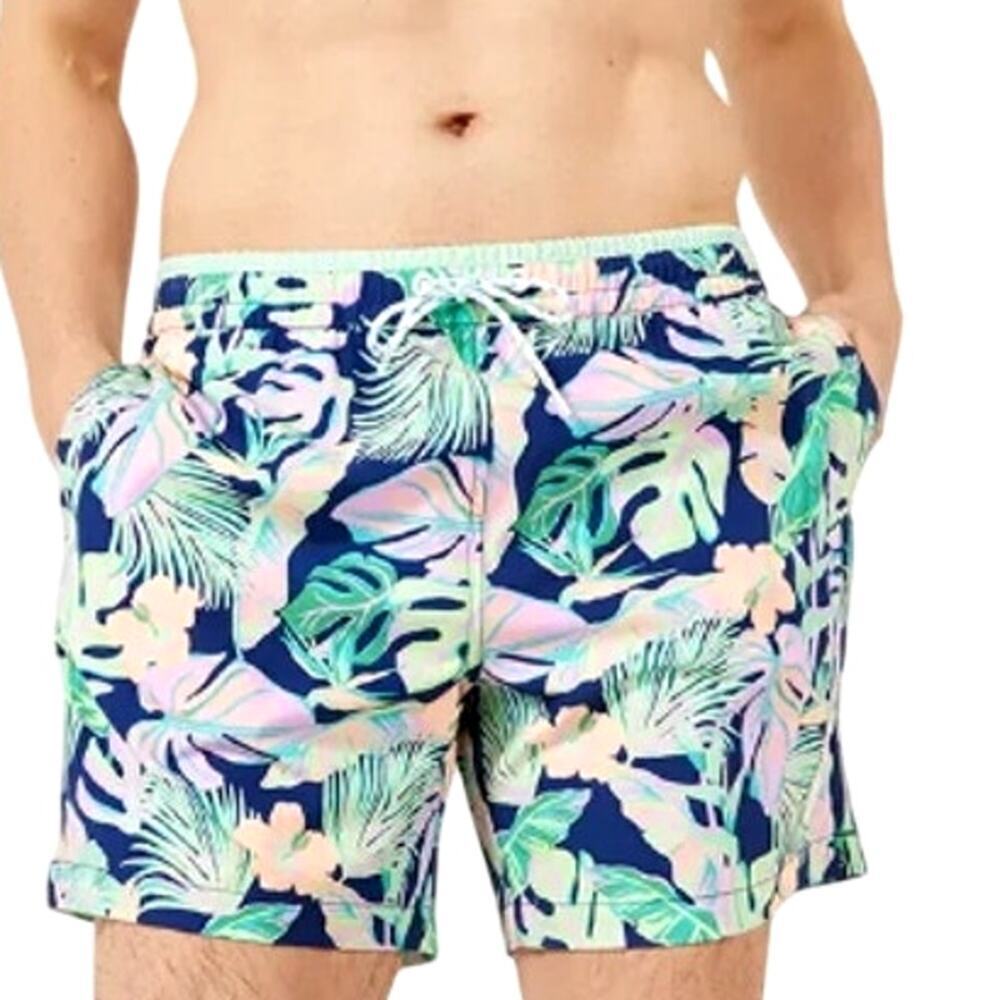 chubbies Tropical Floral Navy, Pink & Mint Flat Front Swim Shorts